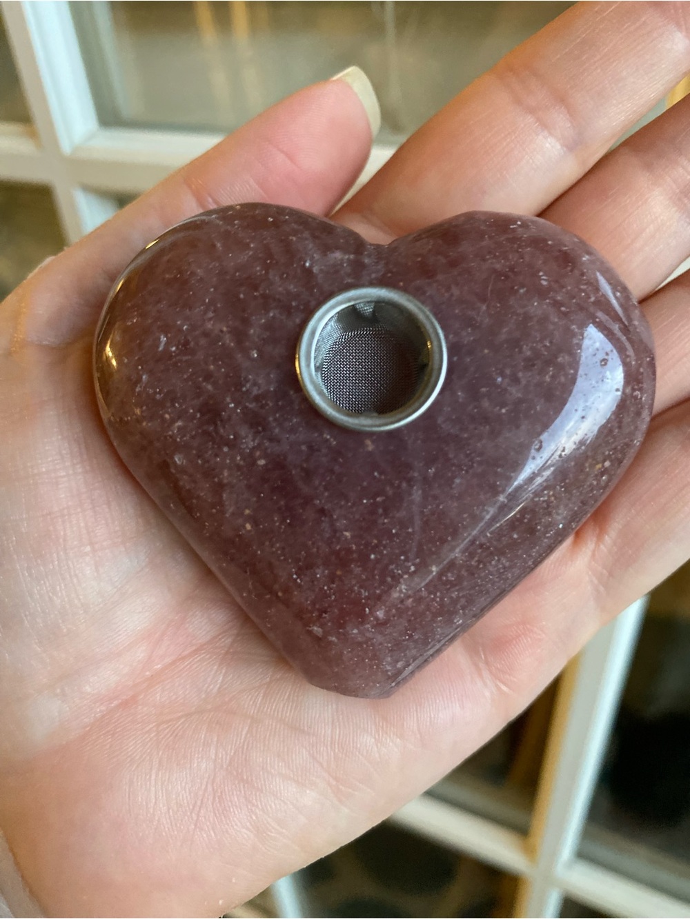 Strawberry Quartz Heart Pipe – Hand-Carved Crystal Collectible